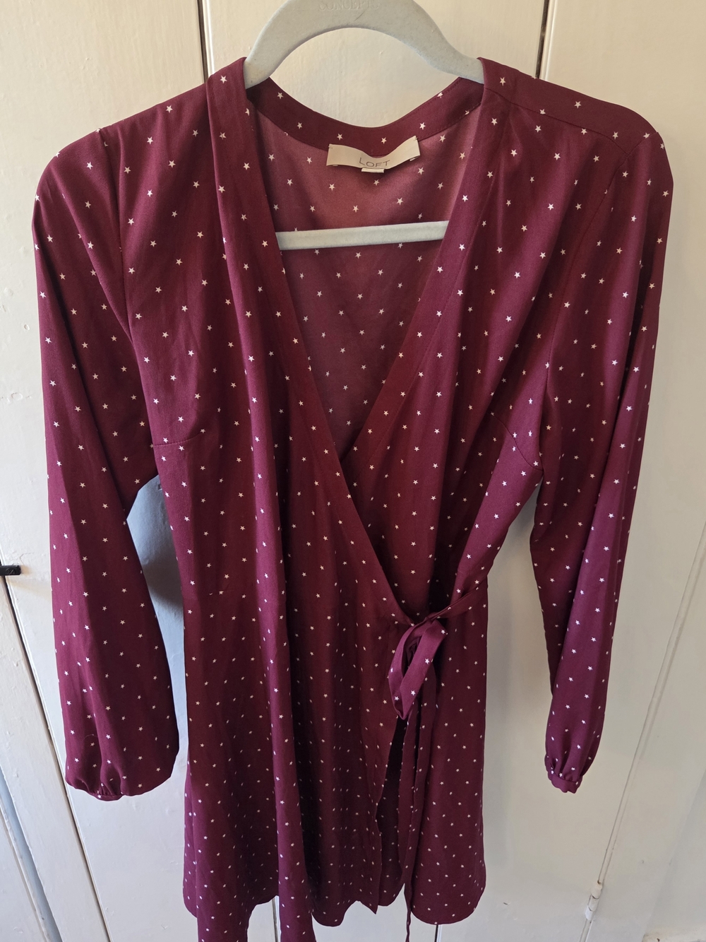 LOFT Maroon Star Print Wrap Dress
